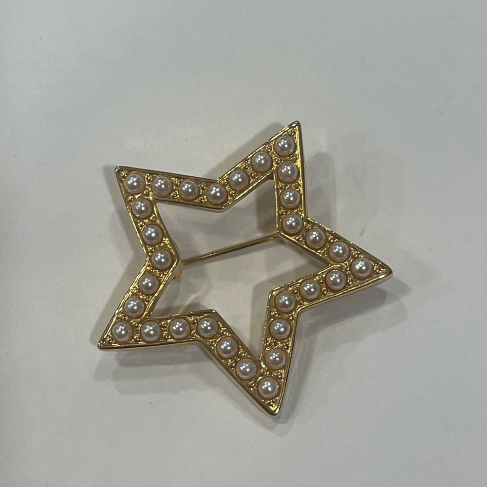 Star with Pearls MARVELLA Vintage Gold Pin Brooch V-1642